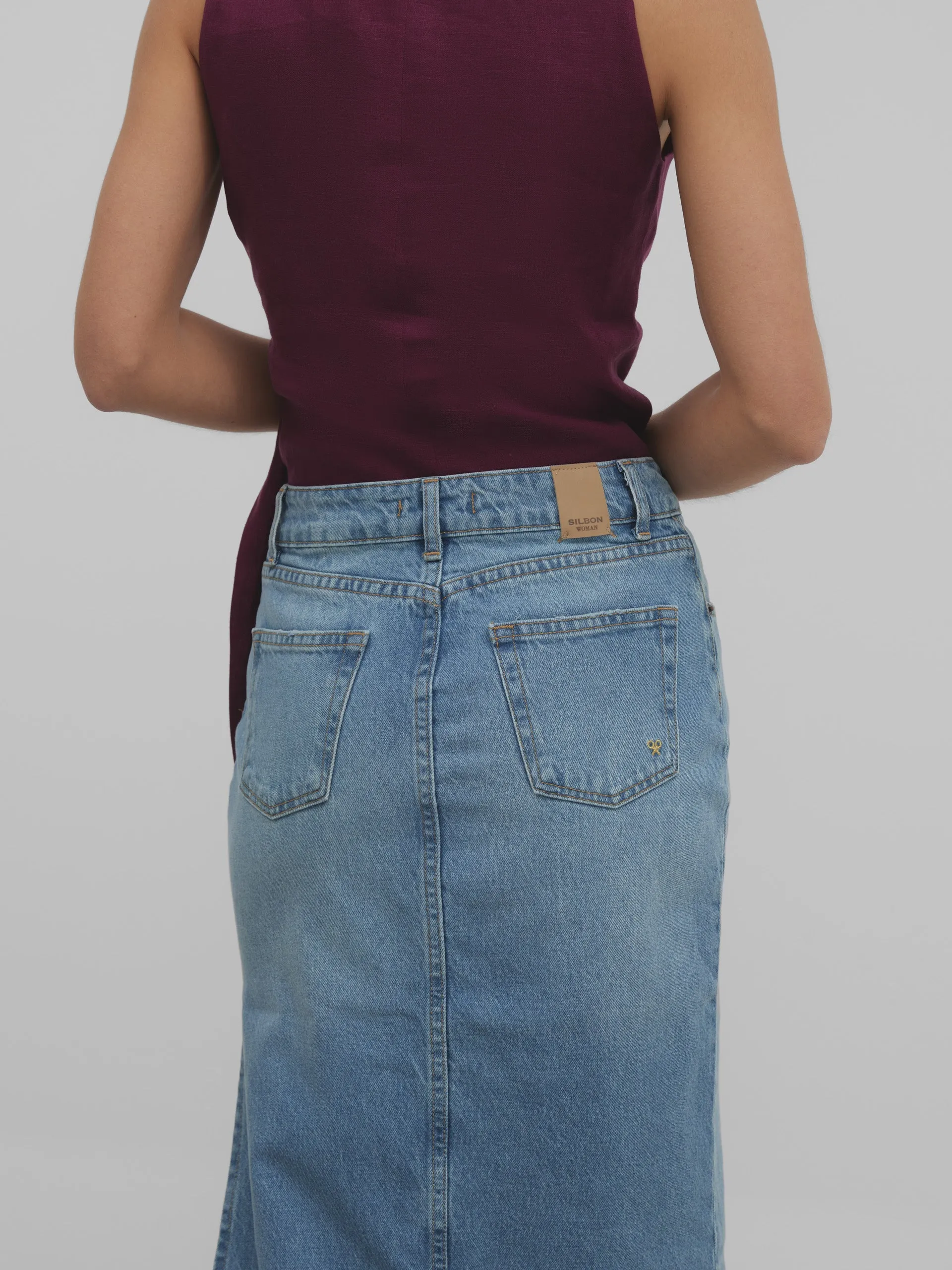Falda midi denim medio