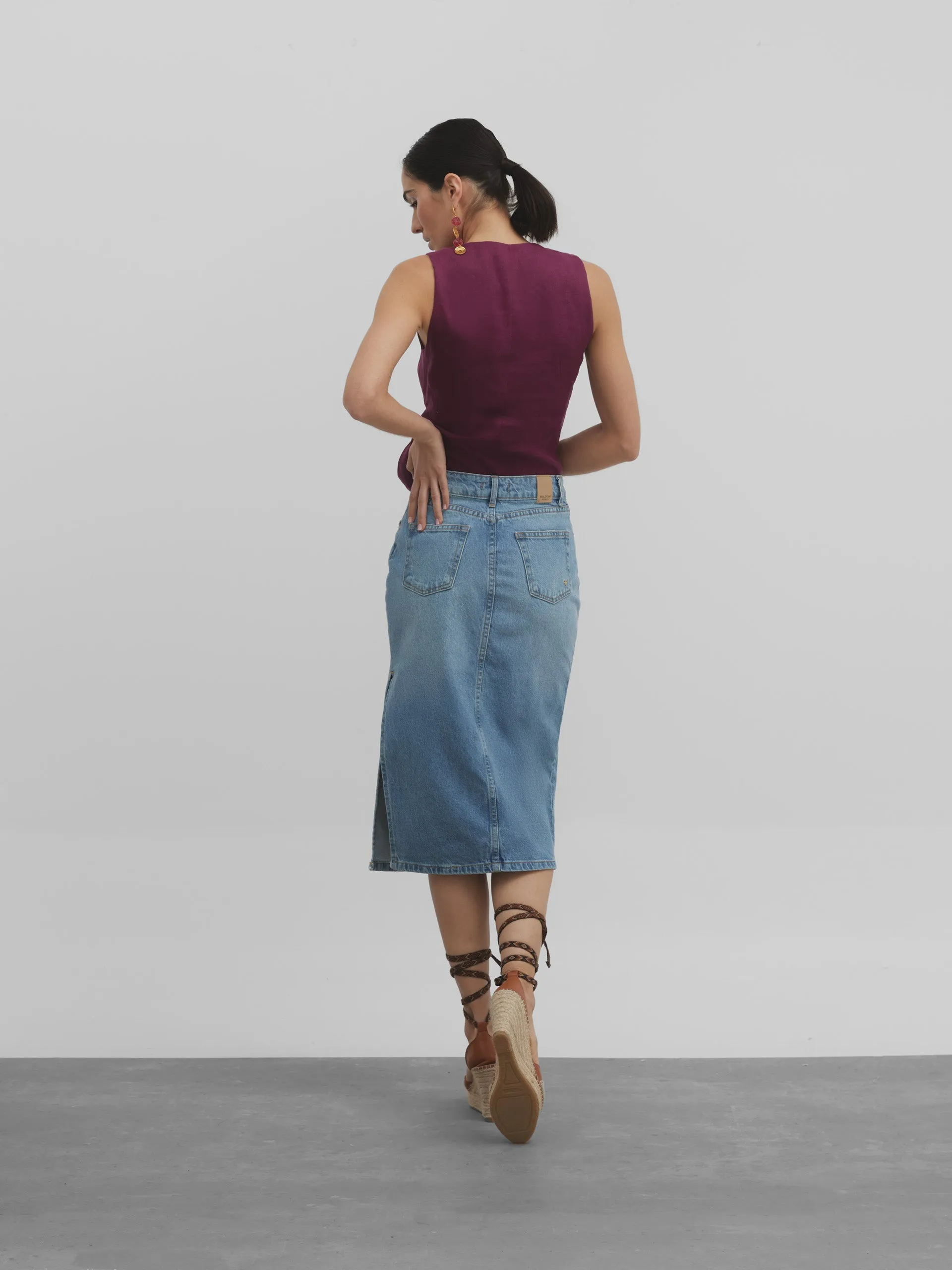 Falda midi denim medio