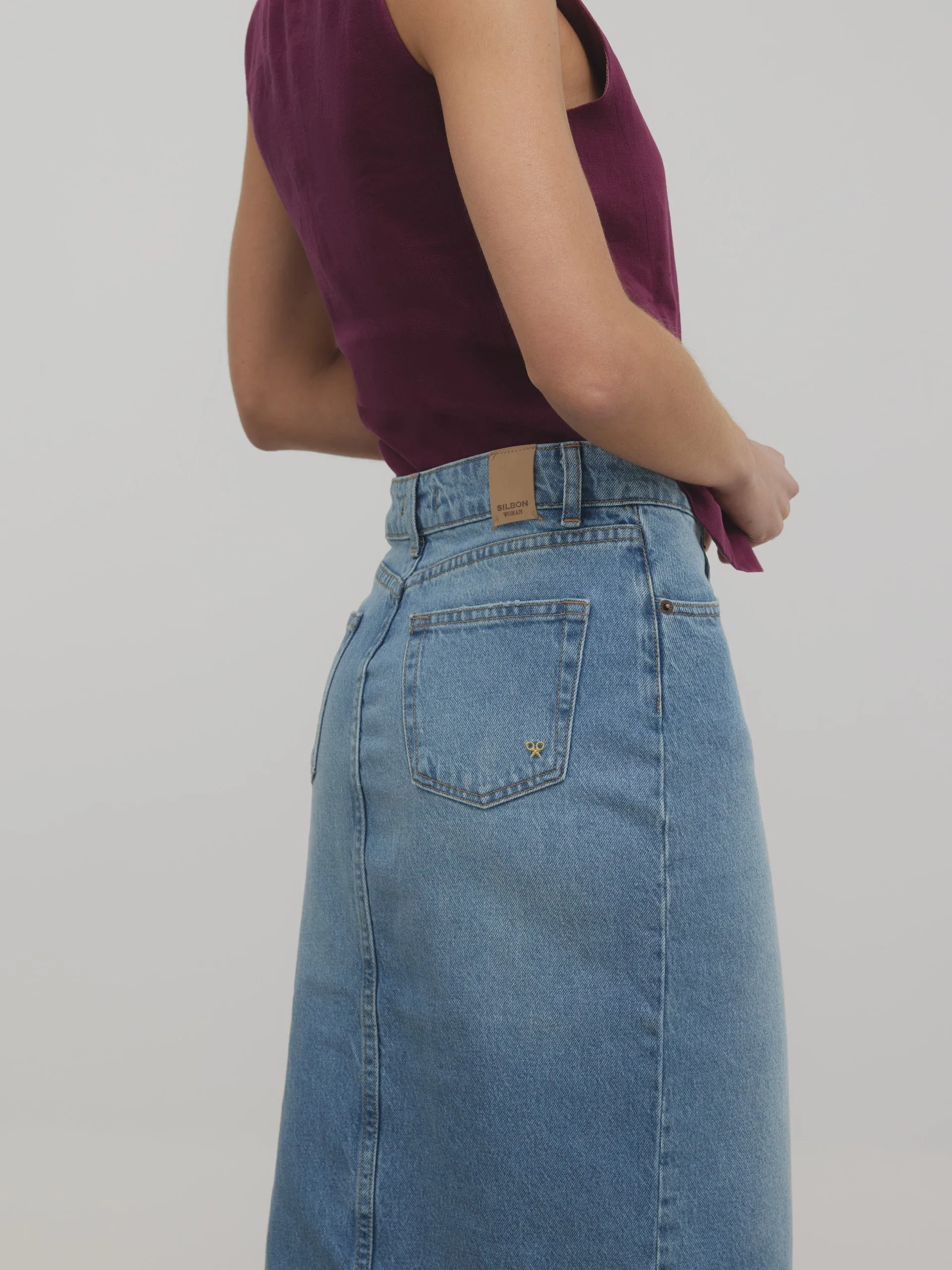 Falda midi denim medio