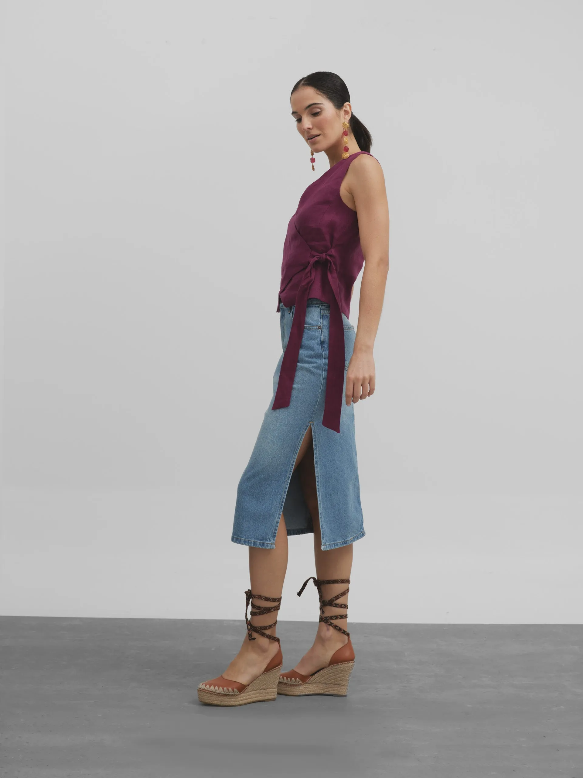 Falda midi denim medio