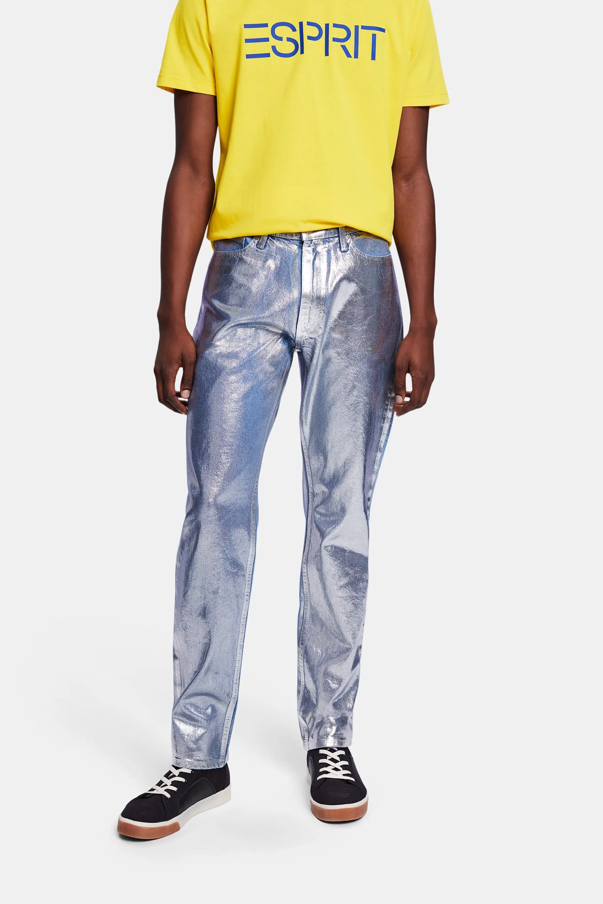 Jeans straight fit con revestimiento metalizado