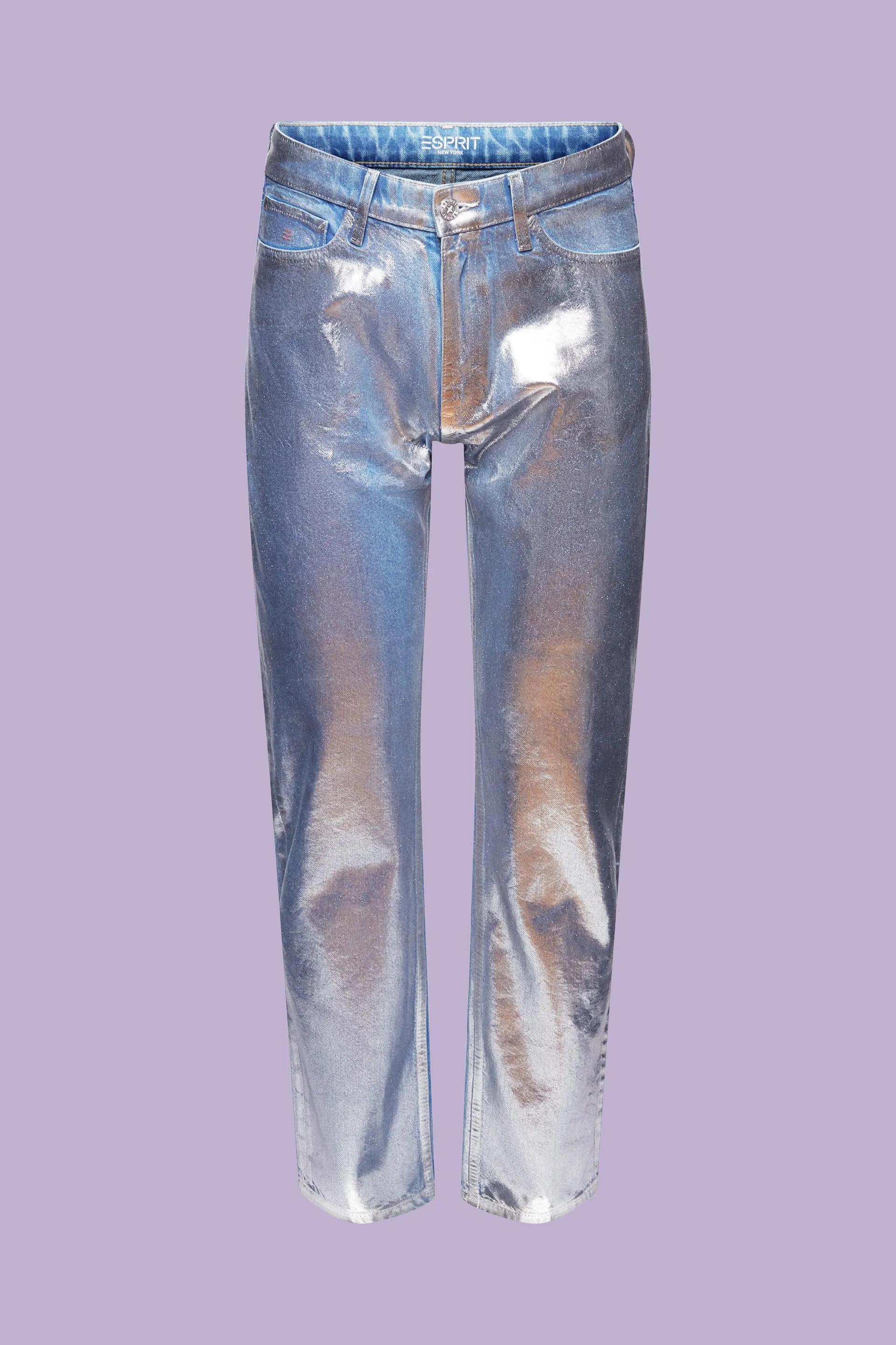 Jeans straight fit con revestimiento metalizado