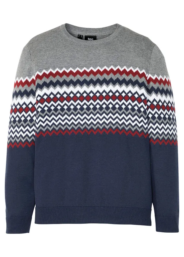 JERSEY DE ESTILO NORUEGO GRIS JASPEADOAZUL OSCURO