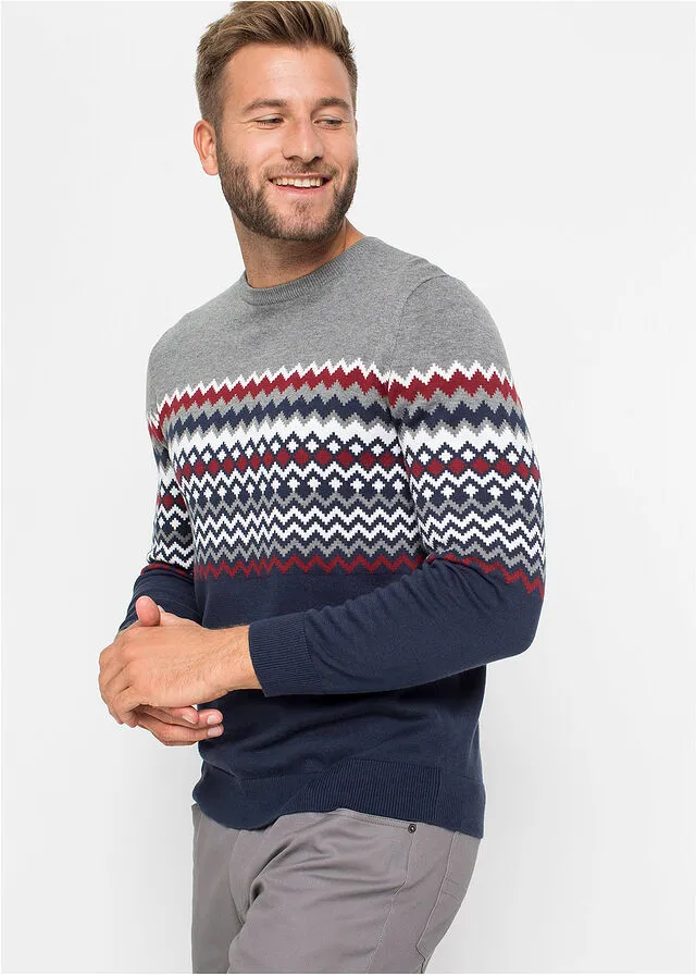 JERSEY DE ESTILO NORUEGO GRIS JASPEADOAZUL OSCURO
