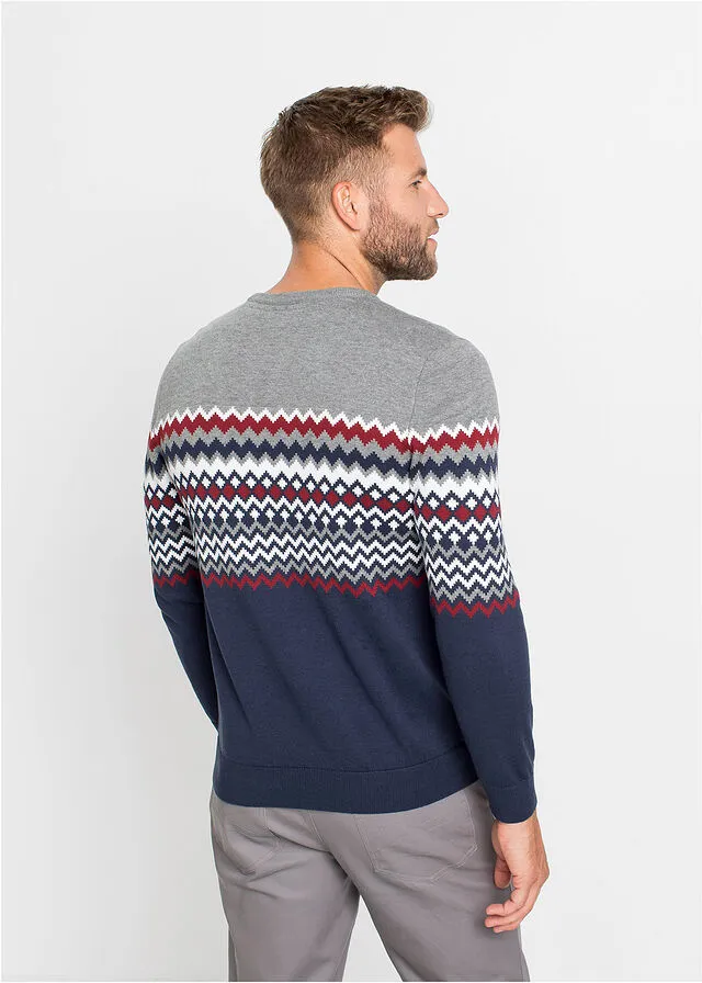 JERSEY DE ESTILO NORUEGO GRIS JASPEADOAZUL OSCURO