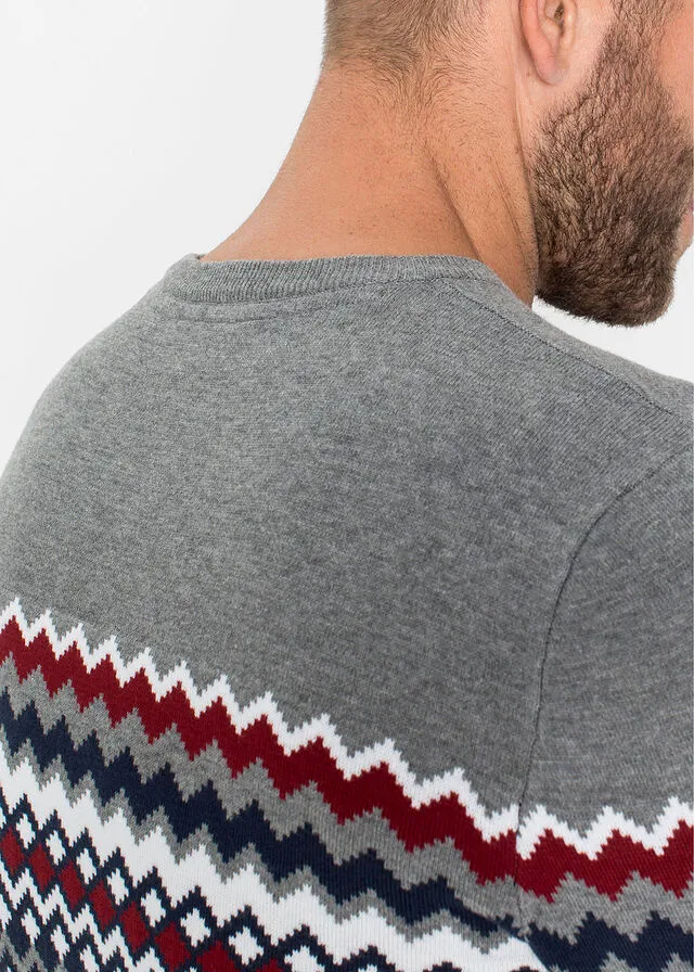 JERSEY DE ESTILO NORUEGO GRIS JASPEADOAZUL OSCURO