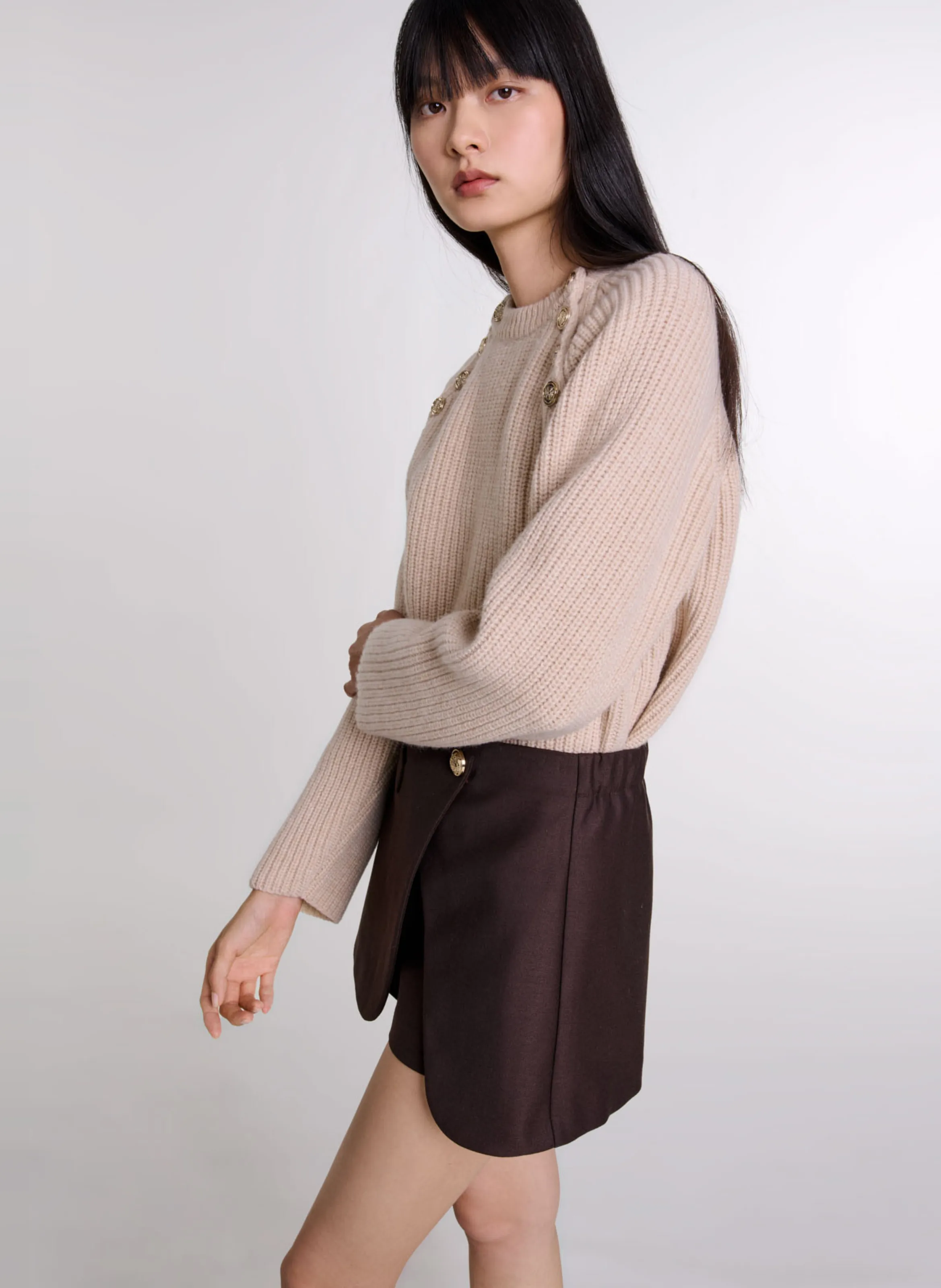 MAJE Minifalda corta en marron