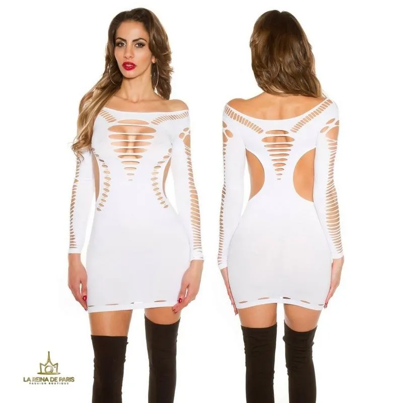 Mini vestido blanco con recortes 