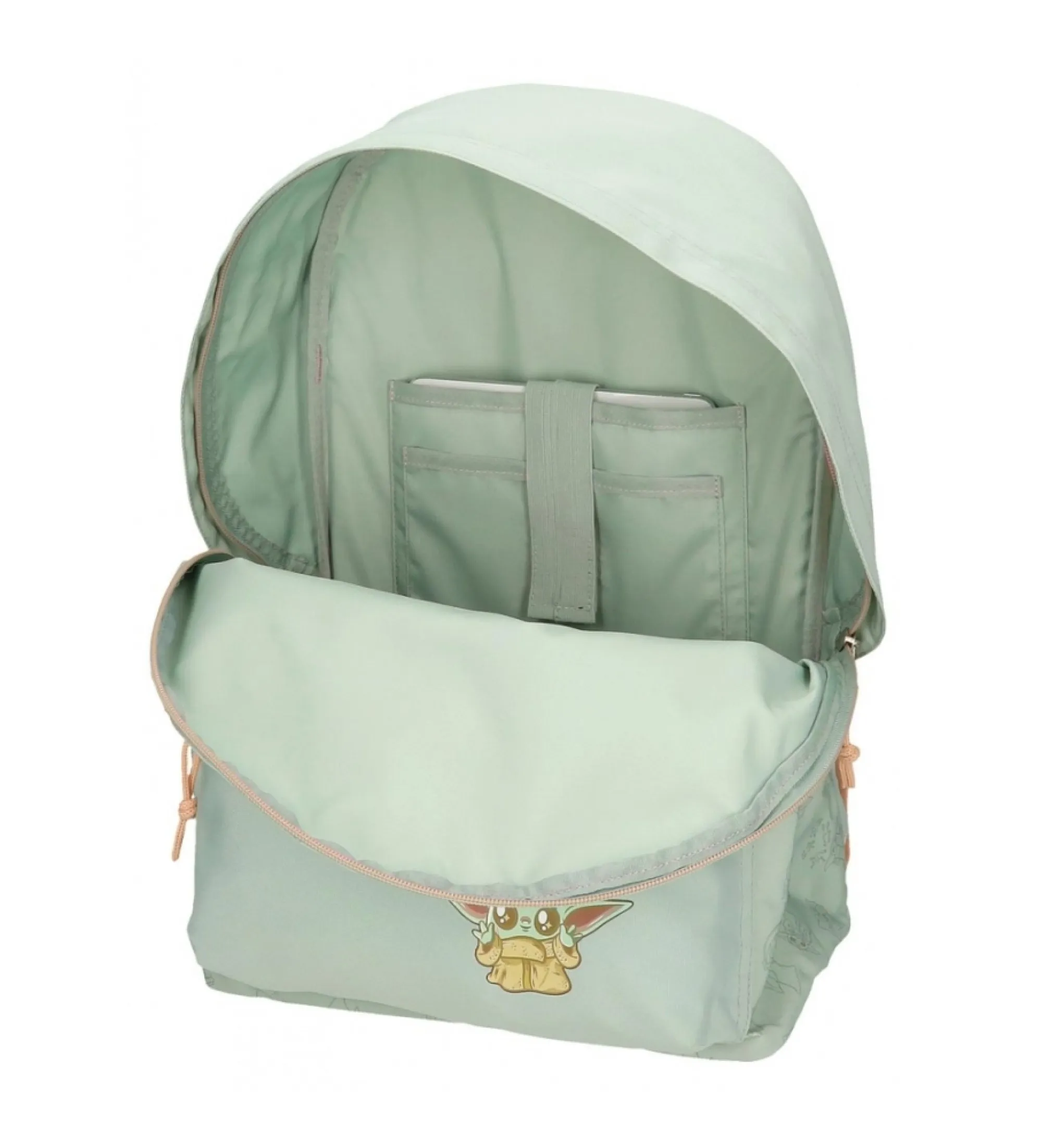 Mochila escolar Grogu con porta tablet verde