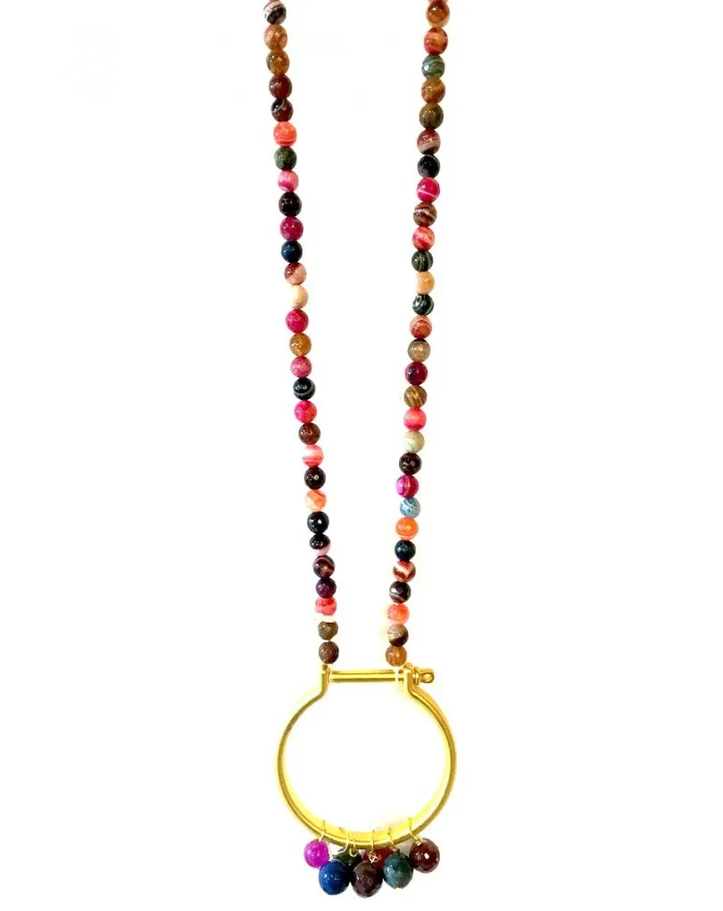 ORIGINALES COLLARES LARGOS ESTILO ETNICOS CON ADORNO DE ARO IRREGULAR Y PIEDRAS AMARRONADAS