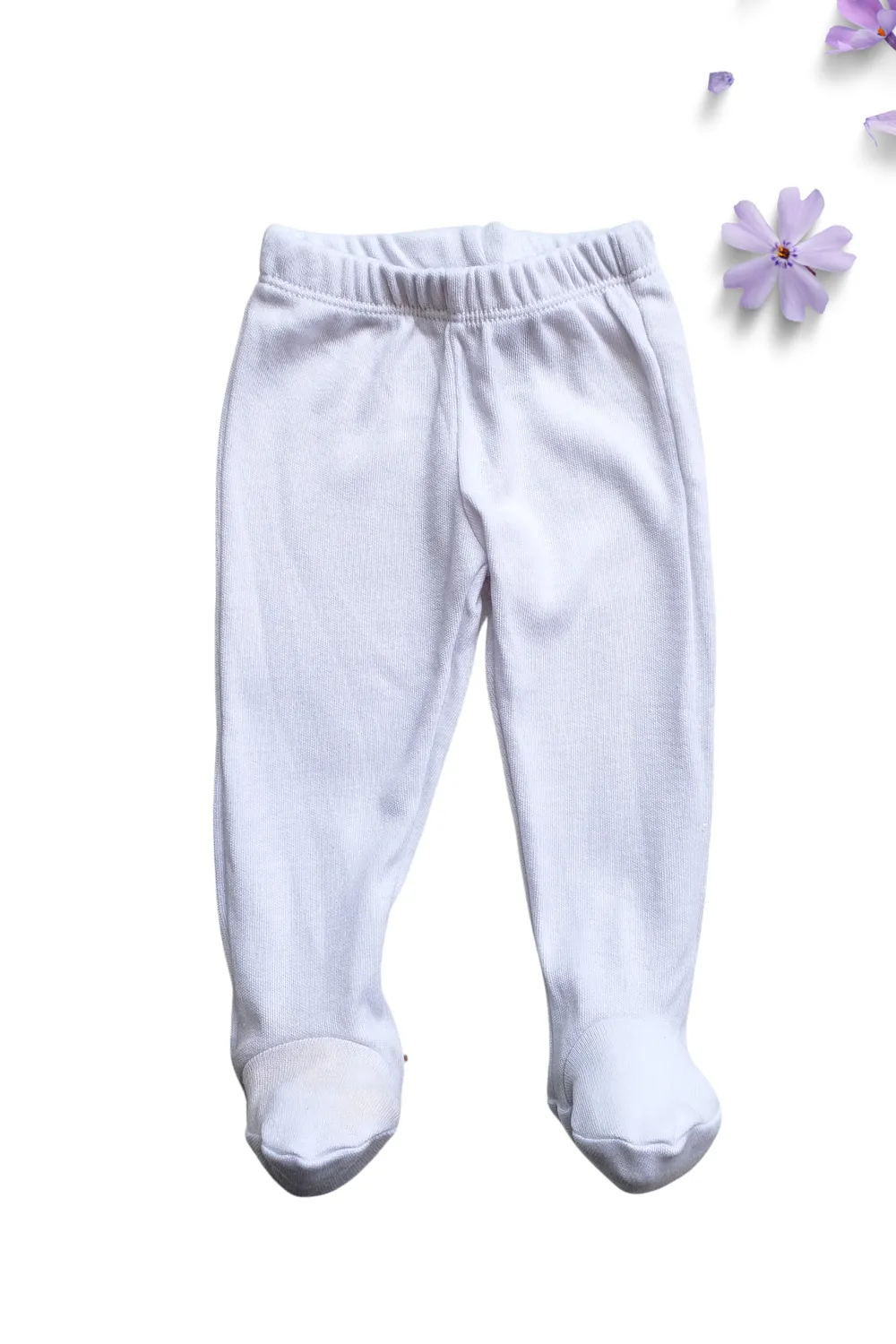 Pantalon bebé de Algodón con pies. Blanco