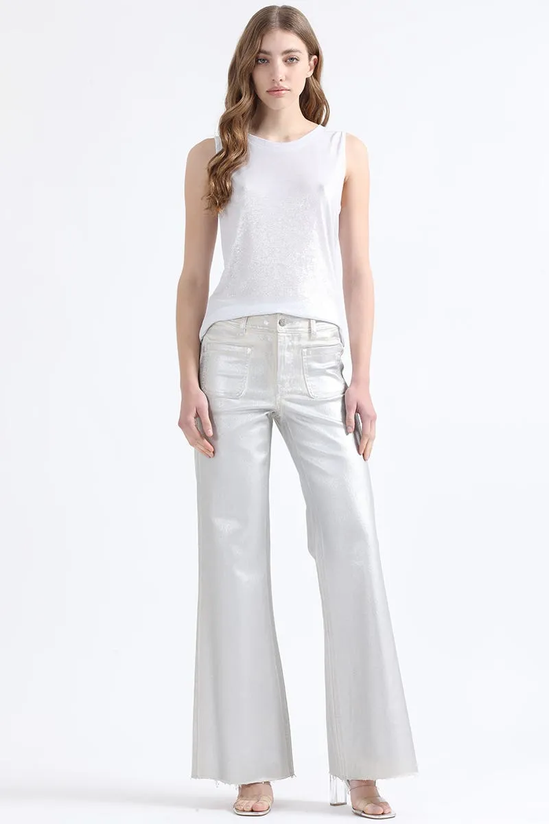 PANTALON PALAZZO, TIRO MEDIO, FOLIA METALIZADA, CRUDO