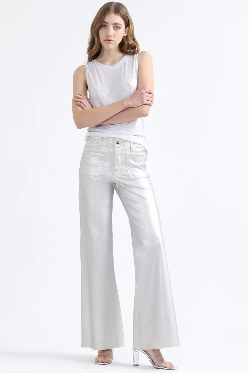 PANTALON PALAZZO, TIRO MEDIO, FOLIA METALIZADA, CRUDO