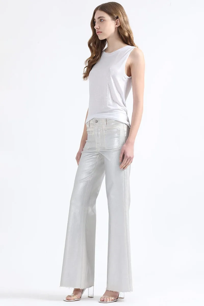 PANTALON PALAZZO, TIRO MEDIO, FOLIA METALIZADA, CRUDO