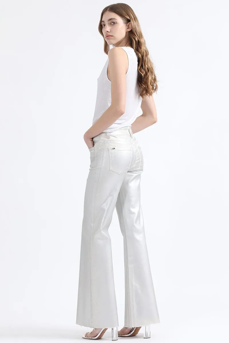 PANTALON PALAZZO, TIRO MEDIO, FOLIA METALIZADA, CRUDO