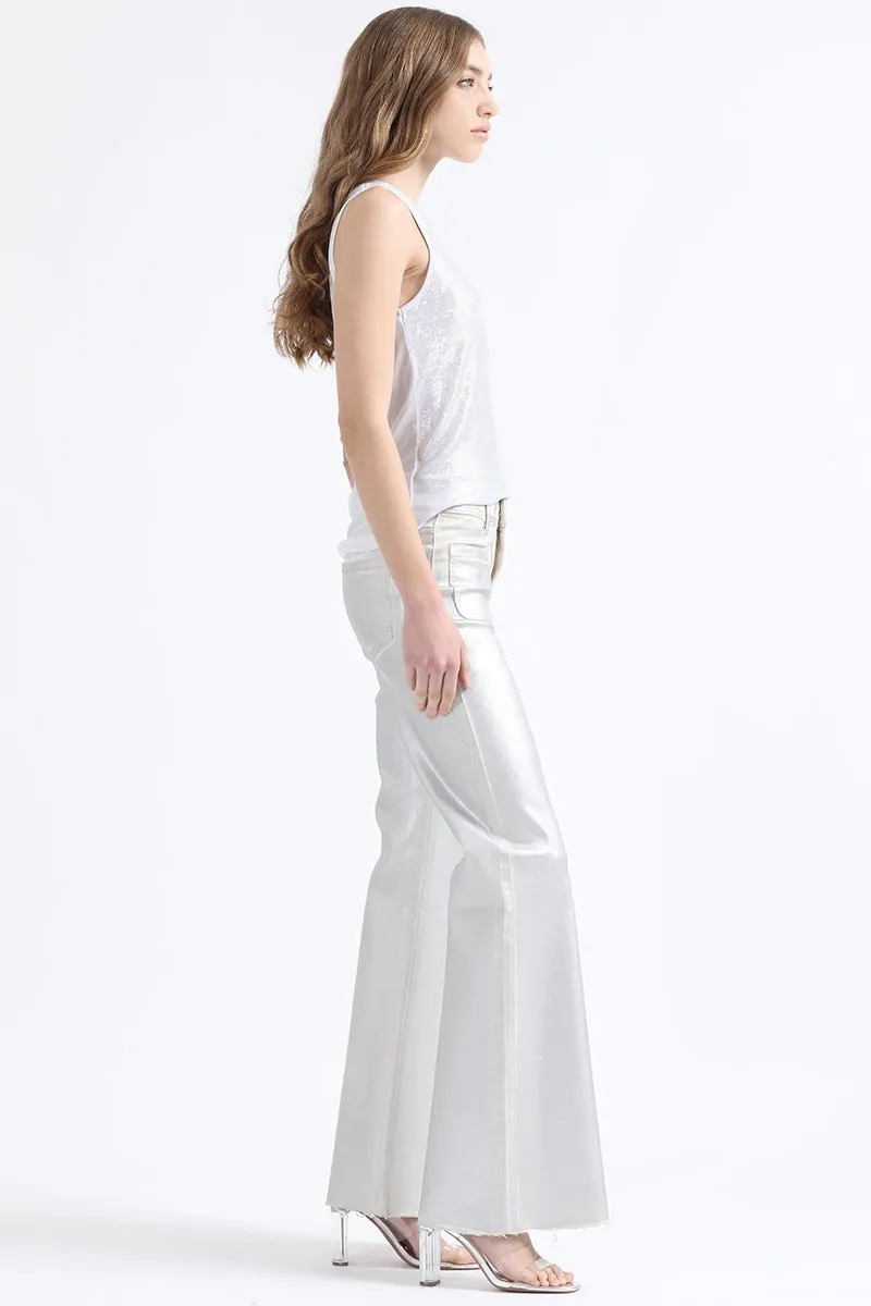 PANTALON PALAZZO, TIRO MEDIO, FOLIA METALIZADA, CRUDO