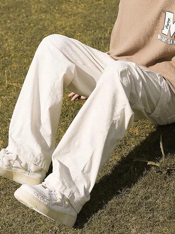 Pantalones cargo rectos vintage con bolsillo de parche para hombre