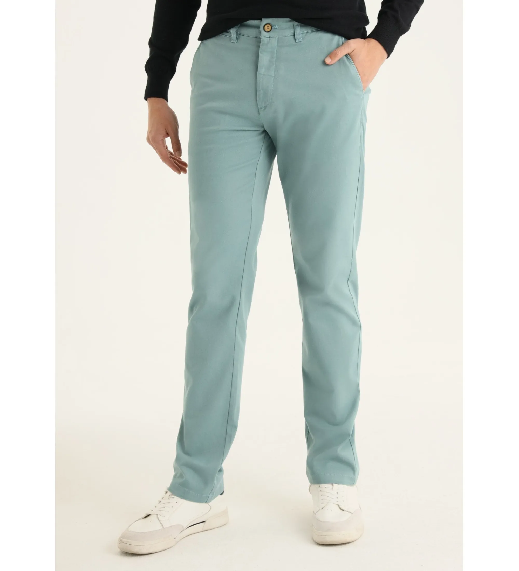 PANTALONES CHINO REGULAR  TIRO MEDIO ESTILO CASUAL VERDE