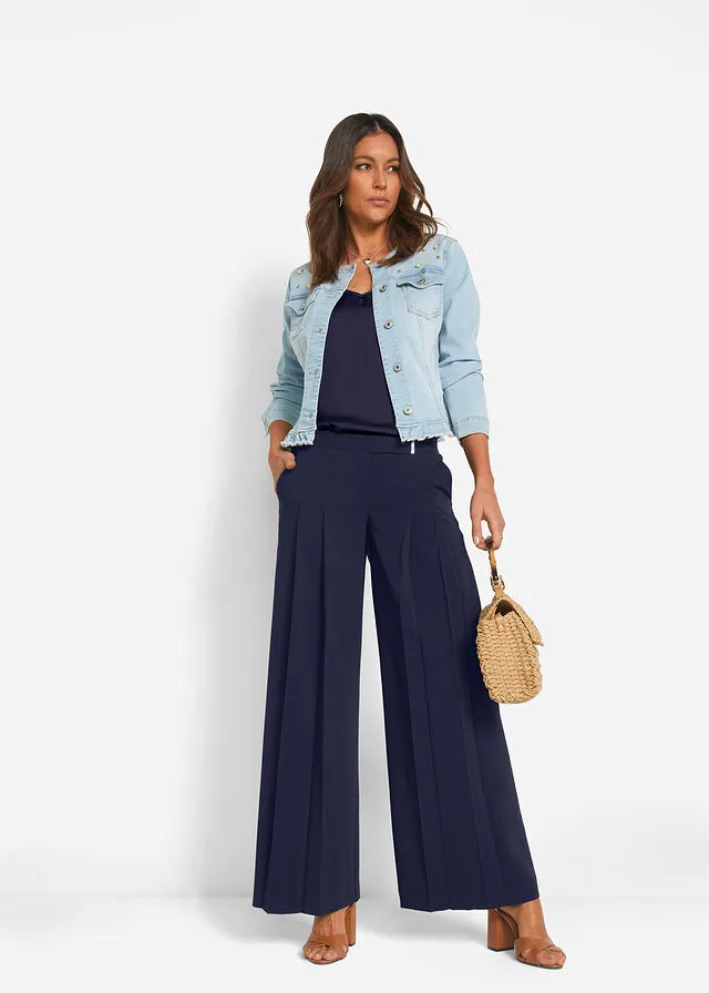 Pantalón ancho con pliegues Azul marino