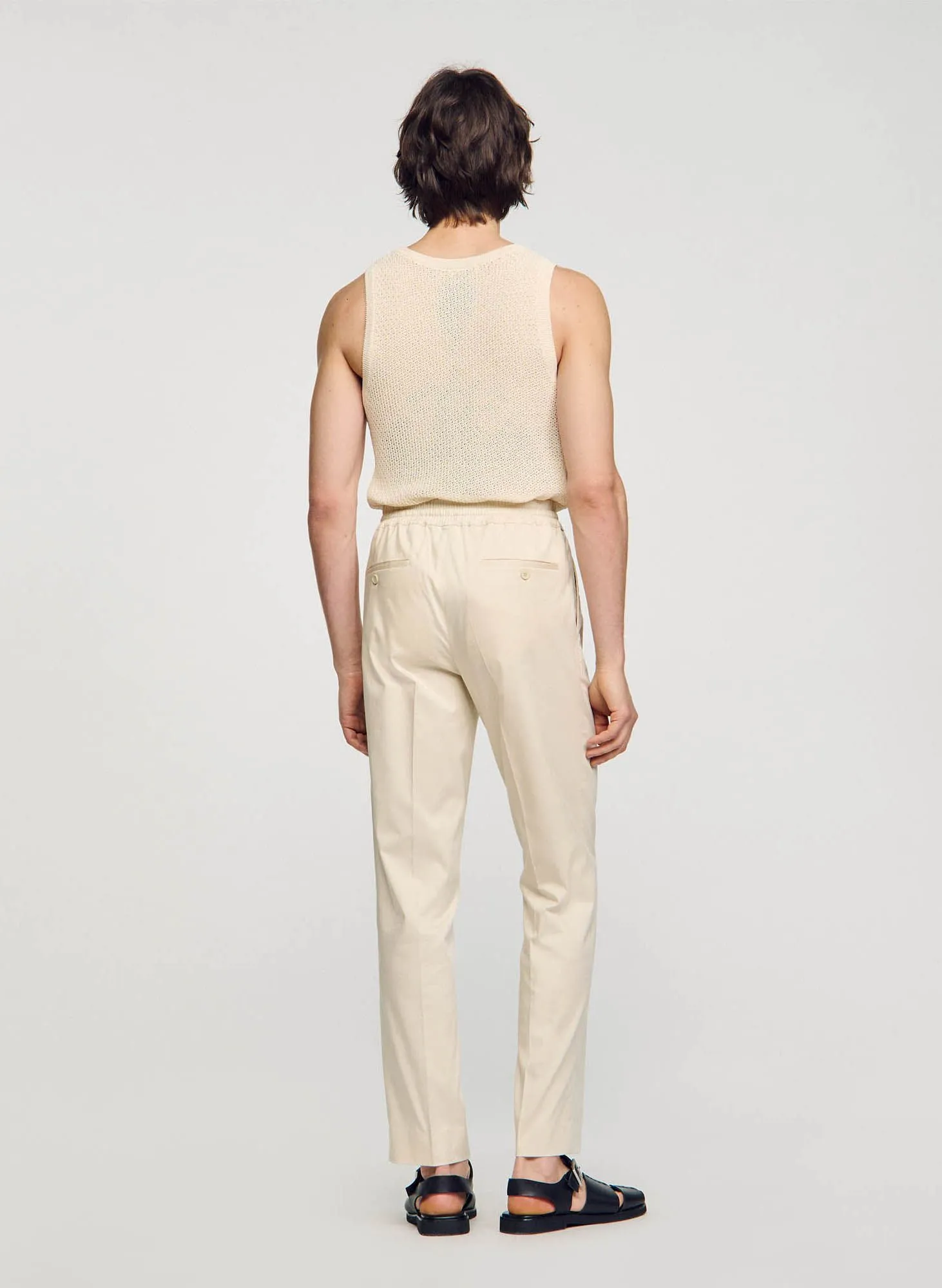 Pantalón chino de mezcla de algodón con cordón en beige