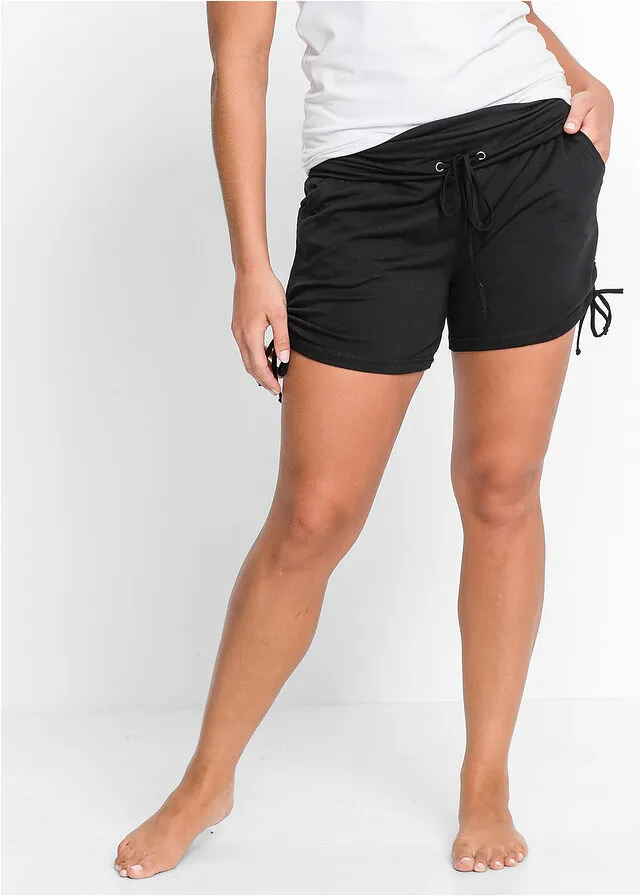 Pantalón corto con fruncido Negro
