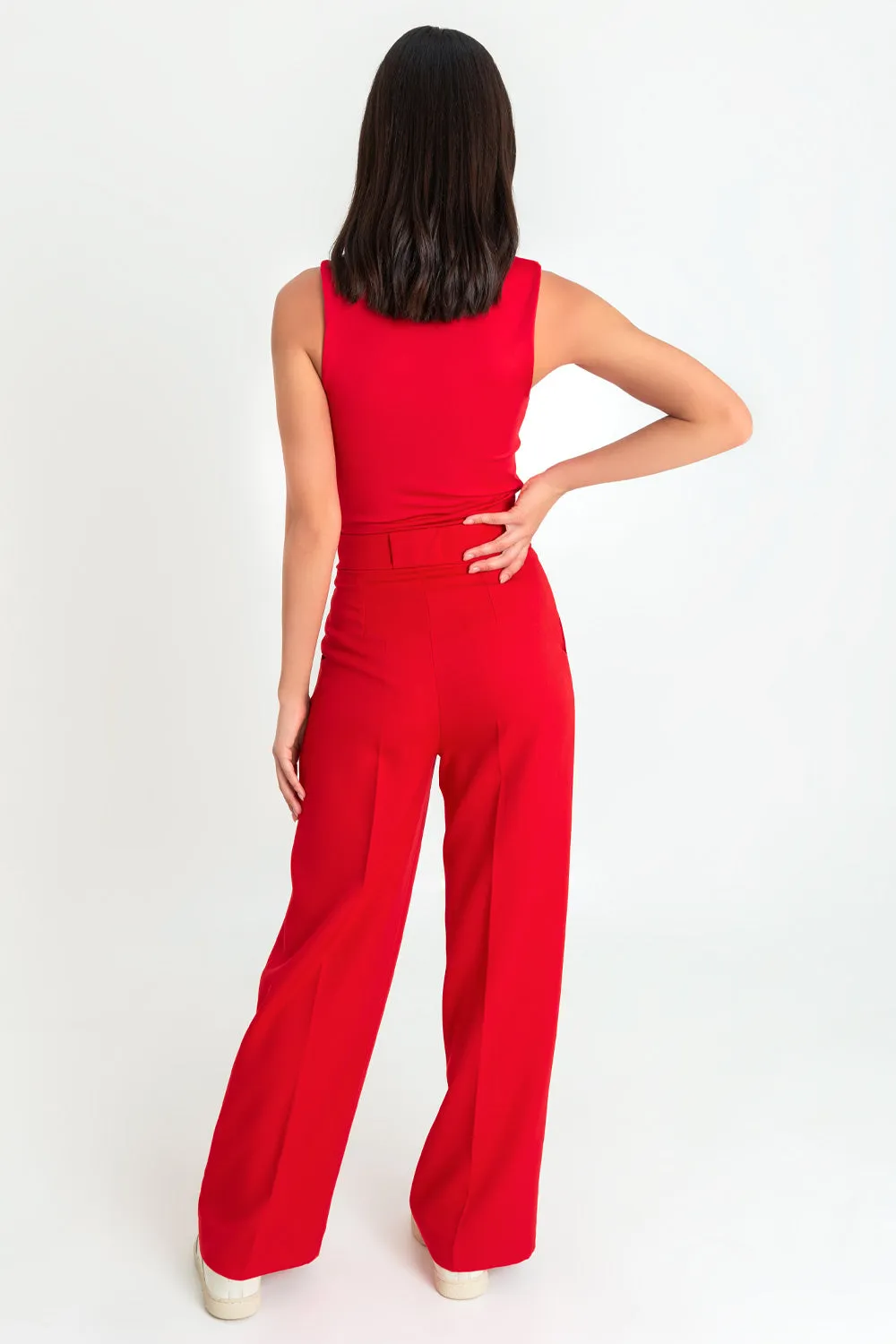 Pantalón de fit wide leg tiro bajo con raya