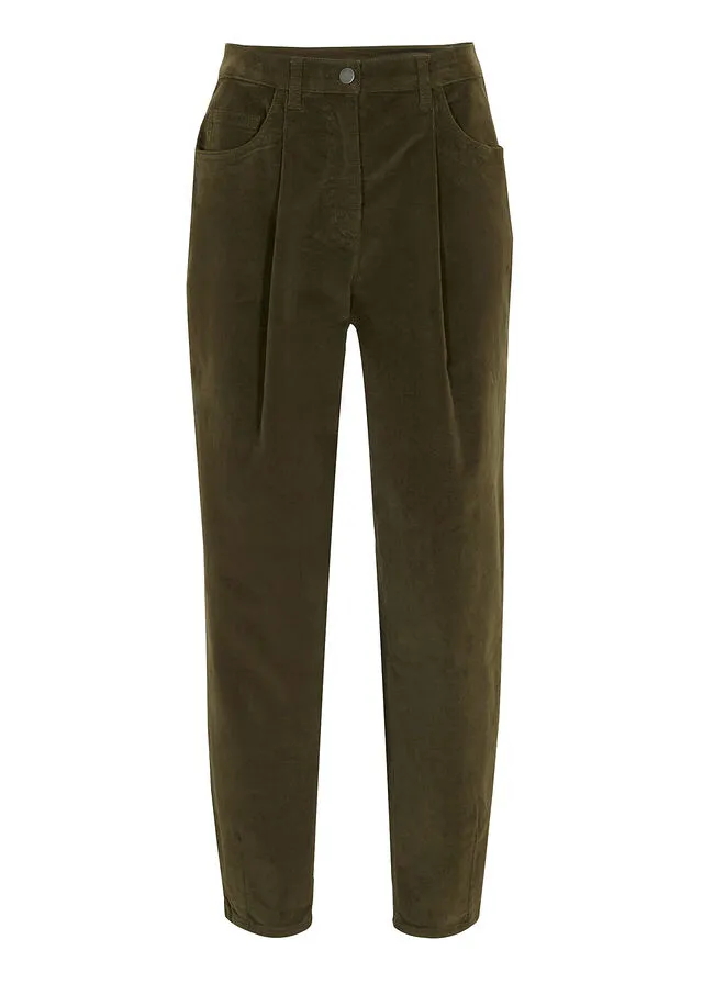Pantalón de pana con corte barrel Verde oliva oscuro