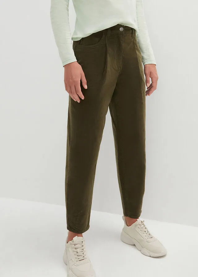 Pantalón de pana con corte barrel Verde oliva oscuro