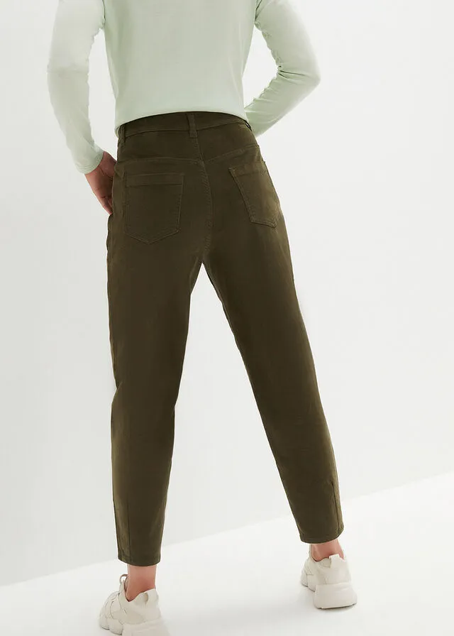 Pantalón de pana con corte barrel Verde oliva oscuro