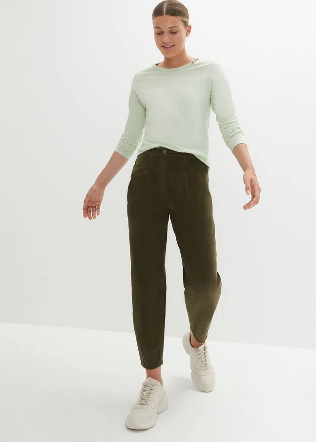 Pantalón de pana con corte barrel Verde oliva oscuro