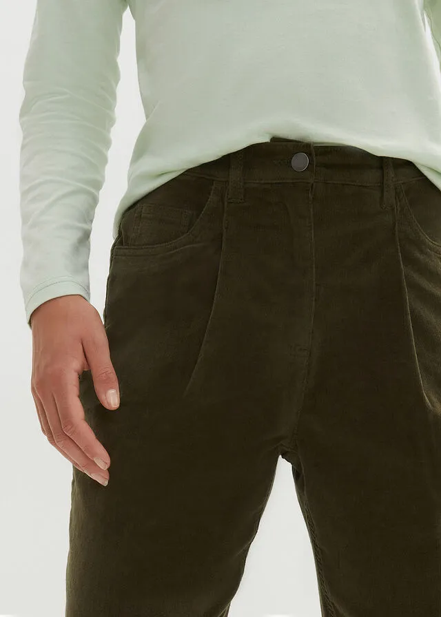 Pantalón de pana con corte barrel Verde oliva oscuro