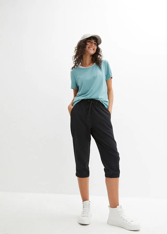 Pantalón funcional de largo capri y secado rápido Negro