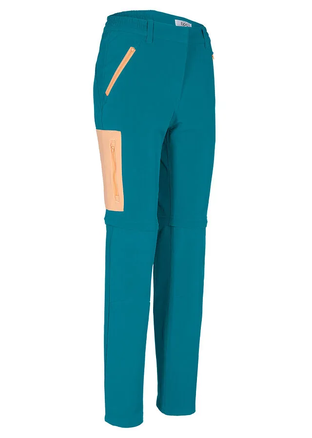 Pantalón funcional Softshell con pernera desmontable, corte recto, repelente al agua turquesa