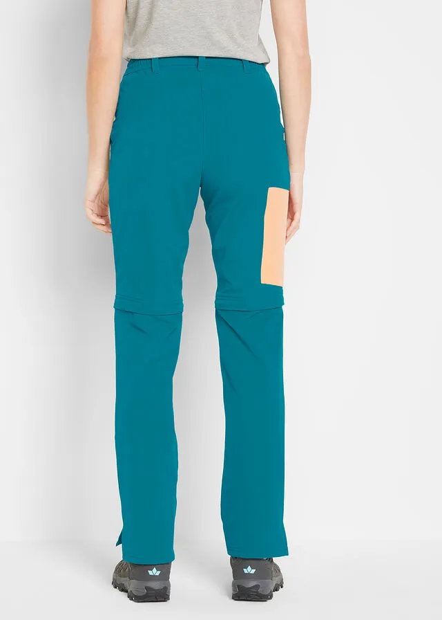 Pantalón funcional Softshell con pernera desmontable, corte recto, repelente al agua turquesa