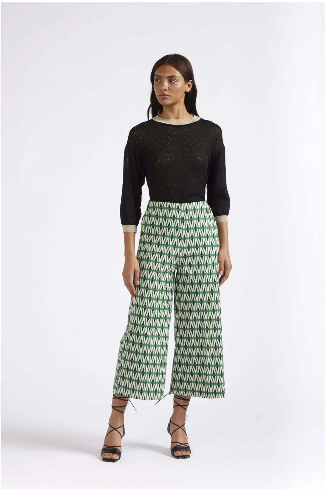 pantalón palazzo cropped de popelina estampada rhombus multiverd