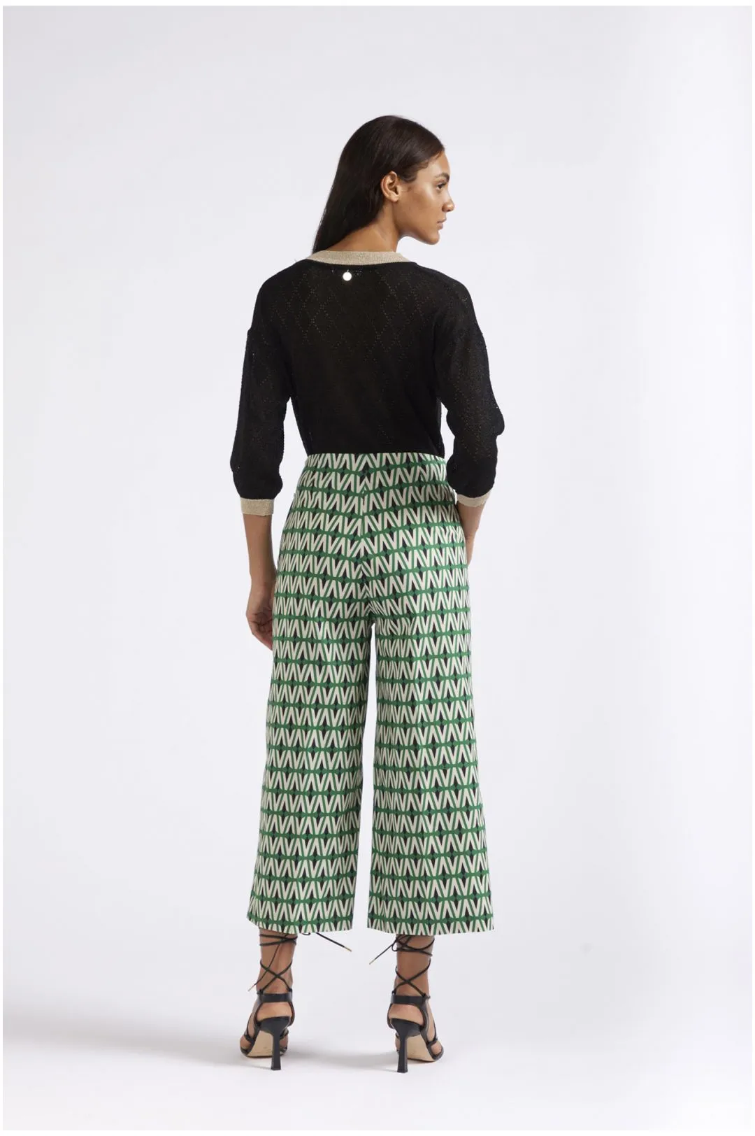 pantalón palazzo cropped de popelina estampada rhombus multiverd