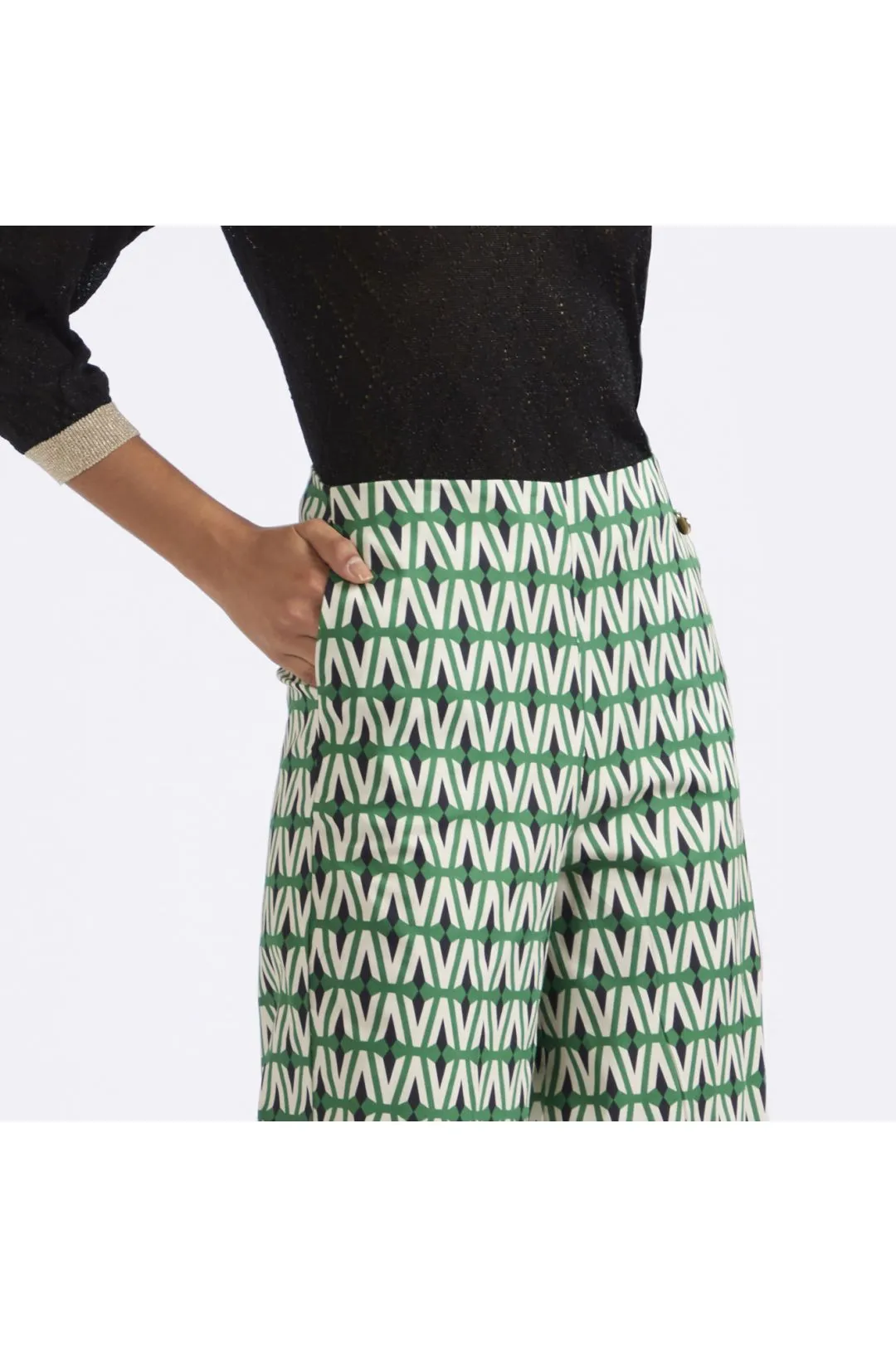 pantalón palazzo cropped de popelina estampada rhombus multiverd