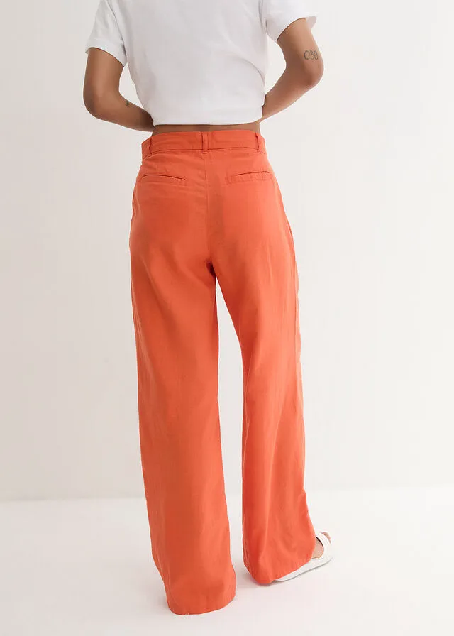 Pantalón palazzo de corte ancho con lino Naranja cobrizo