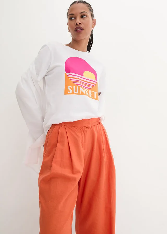 Pantalón palazzo de corte ancho con lino Naranja cobrizo
