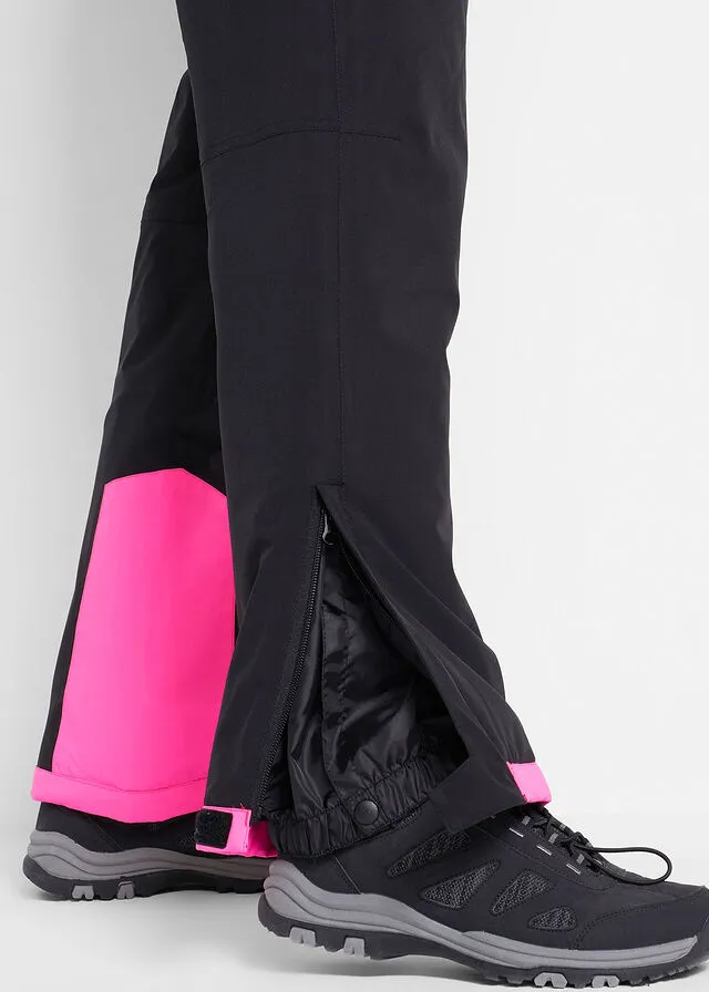 Pantalón térmico funcional de esquí con tirantes desmontables, material impermeable y corte recto Negro