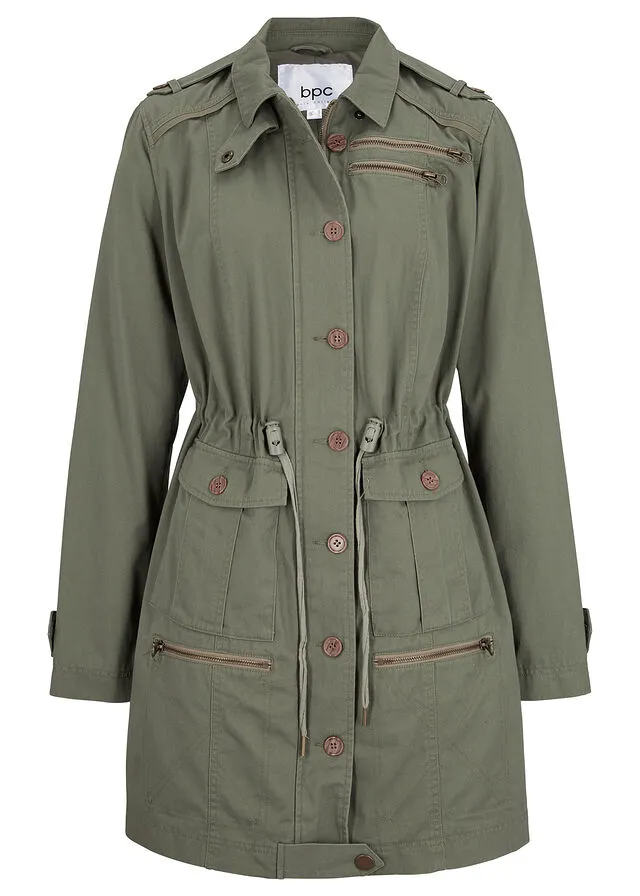 Parka de algodón de largo medio con estilo militar Verde oliva
