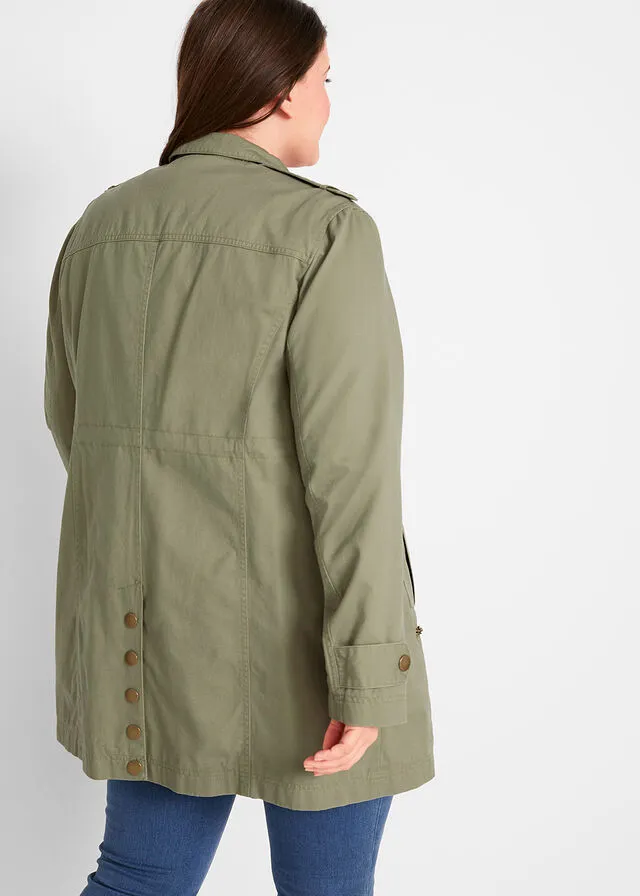 Parka de algodón de largo medio con estilo militar Verde oliva