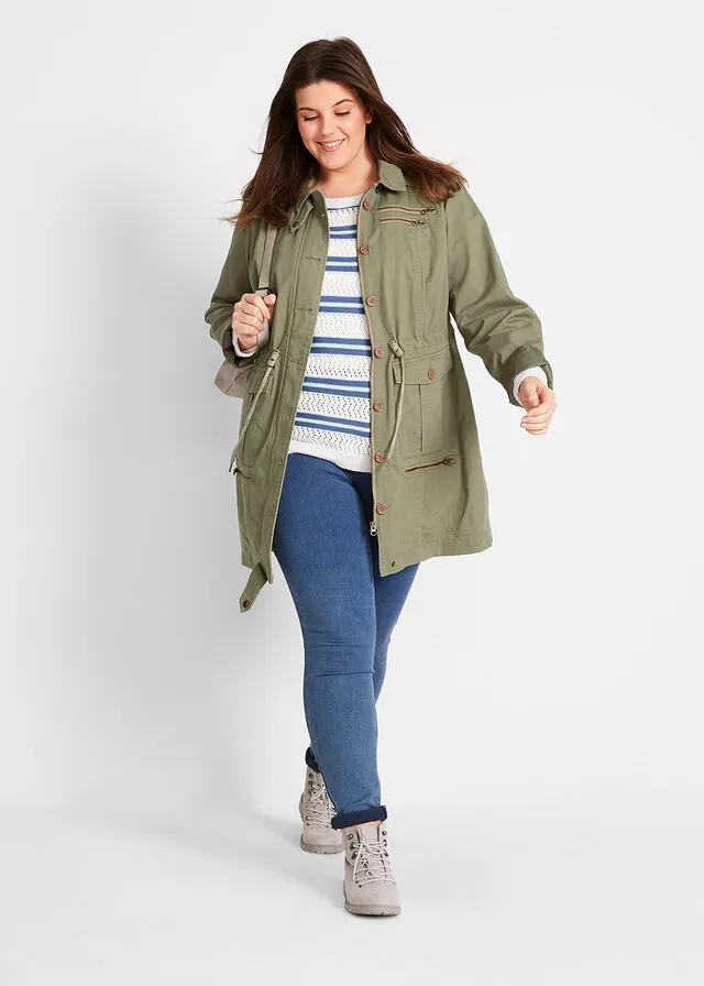 Parka de algodón de largo medio con estilo militar Verde oliva