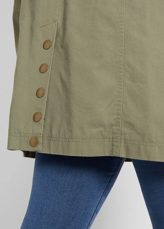 Parka de algodón de largo medio con estilo militar Verde oliva