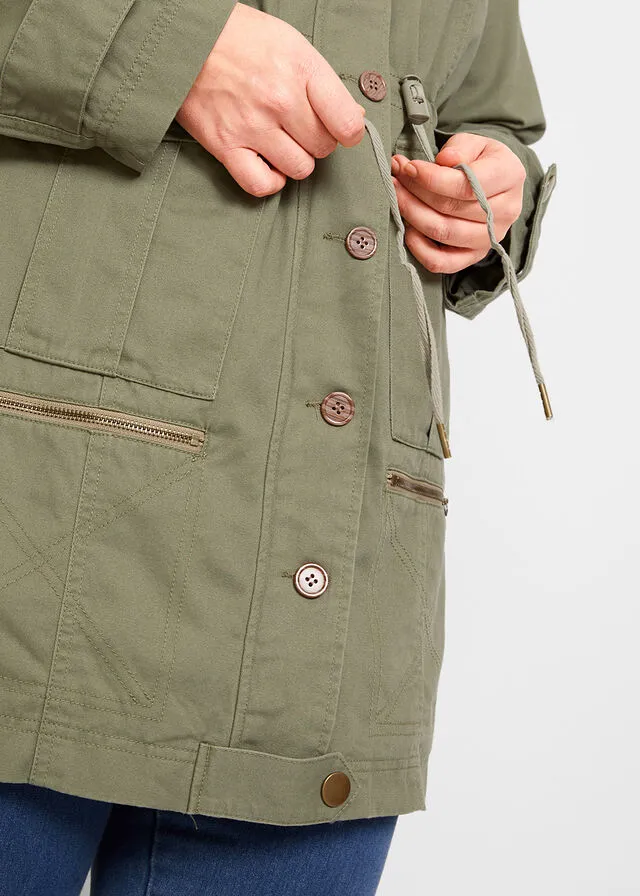 Parka de algodón de largo medio con estilo militar Verde oliva