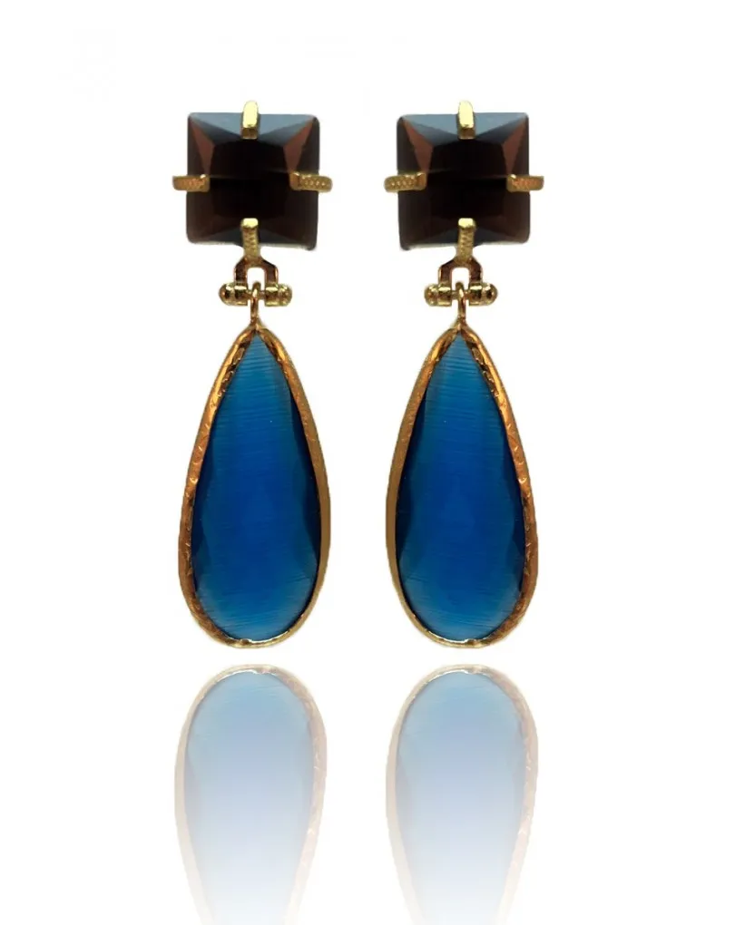 PENDIENTES LARGOS PARA BODAS AZULES CON ESTILIZADA LAGRIMA IDEAL RECOGIDOS