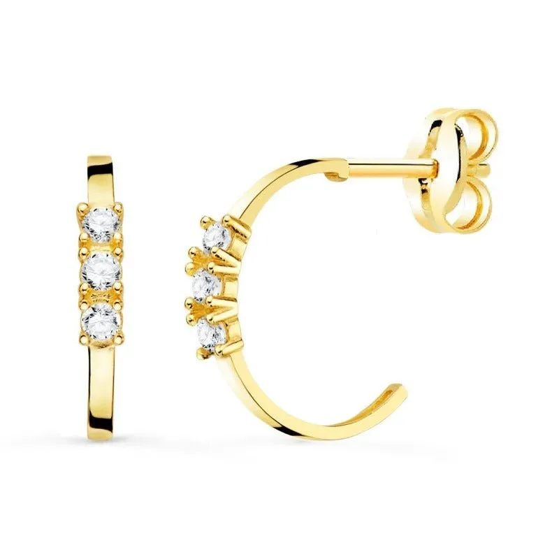 Pendientes oro 18k medio aro pequeo circonita
