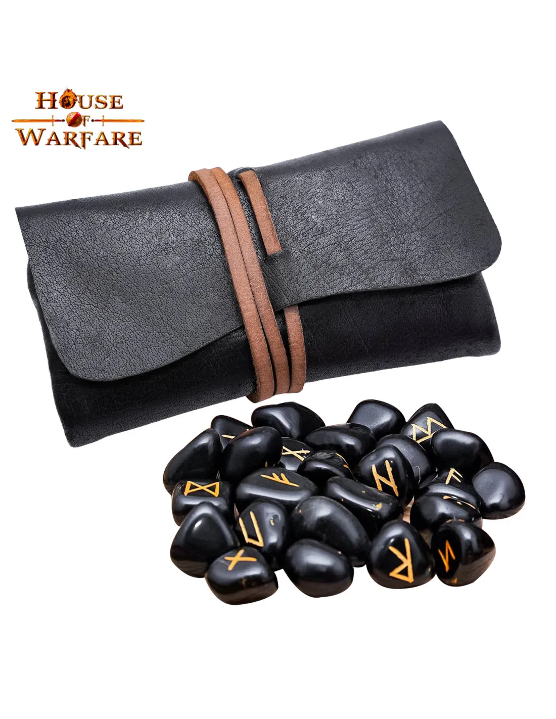 Piedras rúnicas celtas con bolsa en cuero