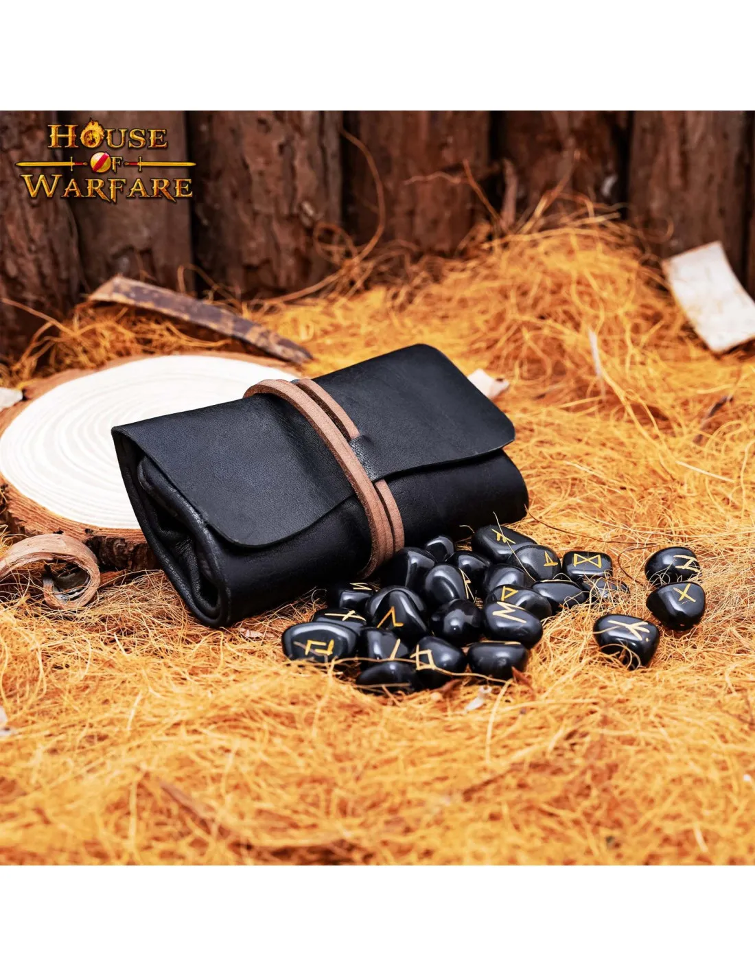 Piedras rúnicas celtas con bolsa en cuero
