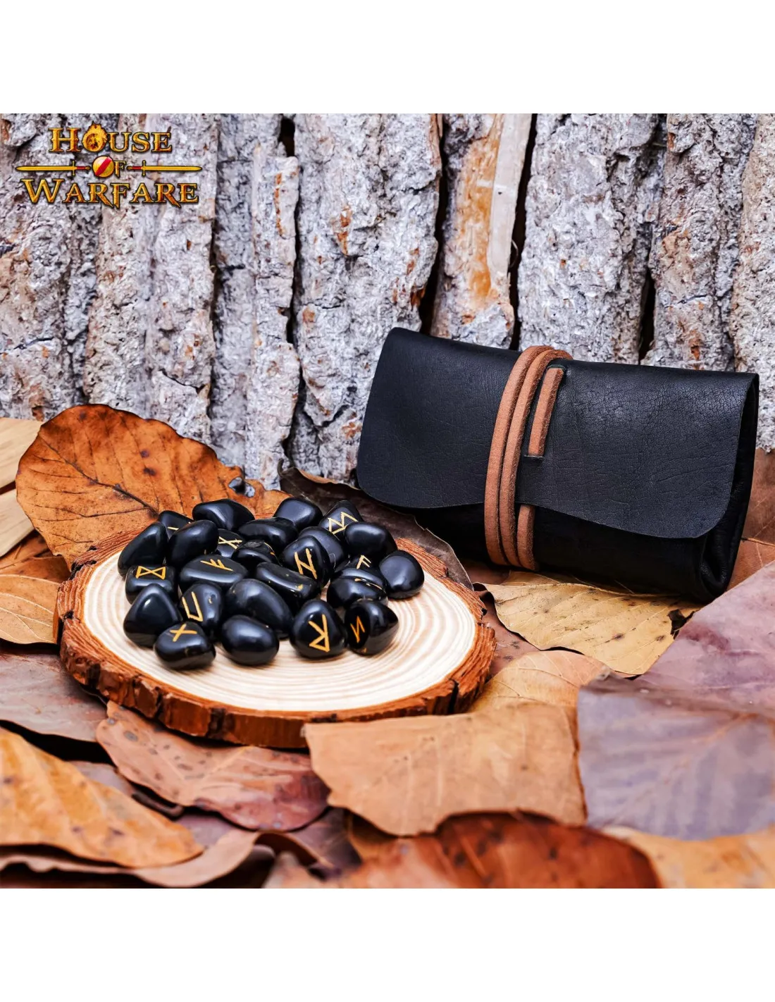 Piedras rúnicas celtas con bolsa en cuero